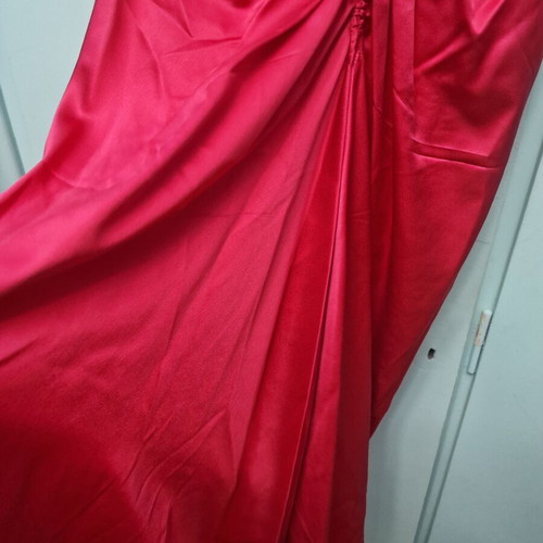 Luisa Beccaria long coral satin dress with ruching