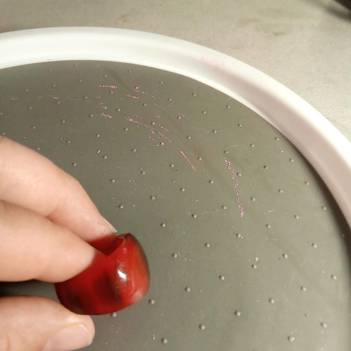 Three fuchsia celluloid rings like new, sizes 8.5, 8.75 and 7.5