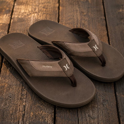 Hurley Men’s Brown Flip Flops Bubble Cushion Comfort Size 12 EU 46 like new