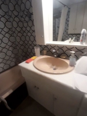 Bathroom cabinet vintage with sink used, wood and marble