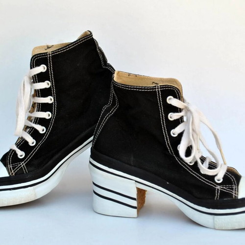 Sisley vintage black canvas high-top platform sneakers size 39