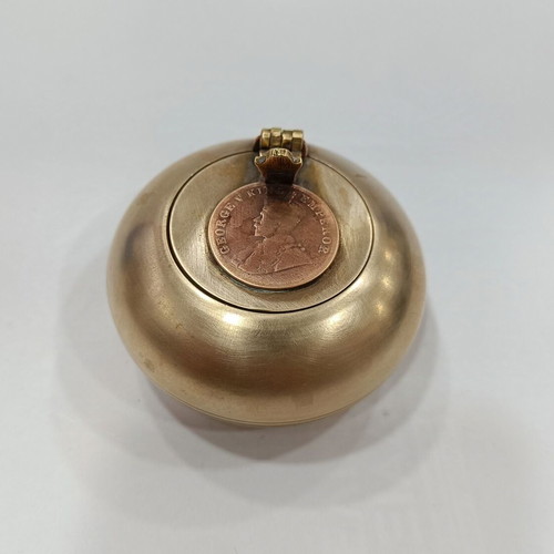 Brass pocket ashtray with glued George V King Emperor coin used