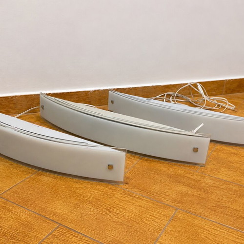 Set of 3 modern glass wall sconces used