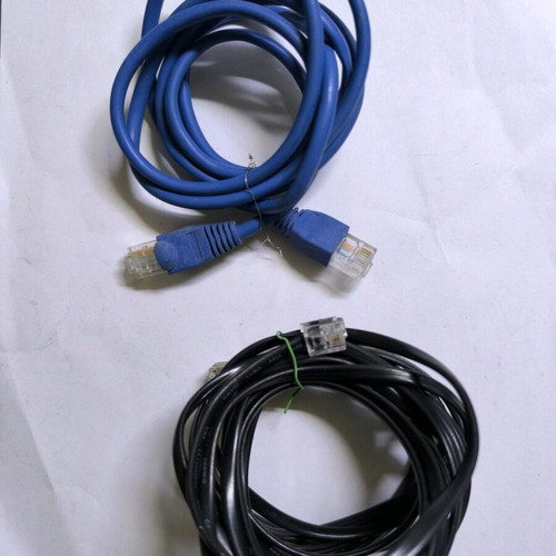 Ethernet network cable blue 1.5m and RJ11 telephone cable black 3m like new, 2 pieces