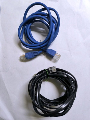 Καλώδιο δικτύου Ethernet μπλε 1,50μ και τηλεφωνικό καλώδιο RJ11 μαύρο 3μ σαν καινούργιο, 2 τεμάχια