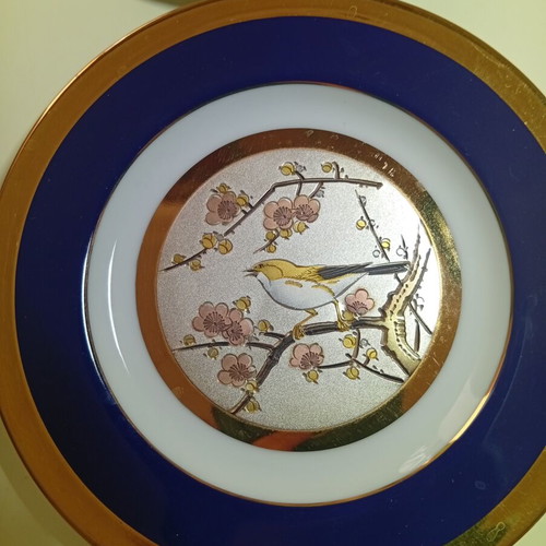 Set of 2 The Art of Chokin Japanese collectible plates 24K gold signed