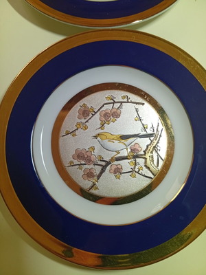 Set of 2 The Art of Chokin Japanese collectible plates 24K gold signed