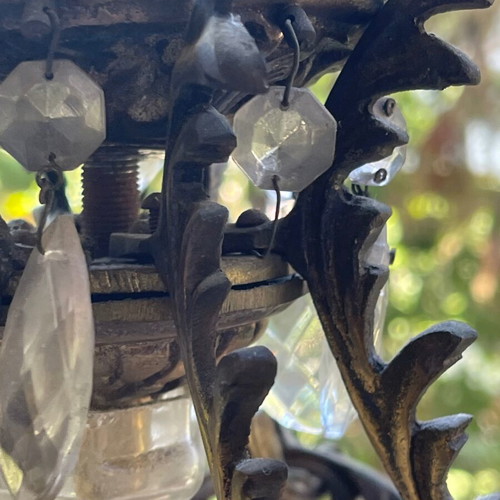 Antique chandelier used with bronze and crystal