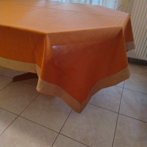 Linen tablecloth with beige border, 2.25x1.75m