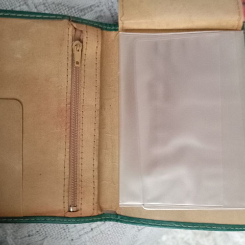 Wallets used, green with beige