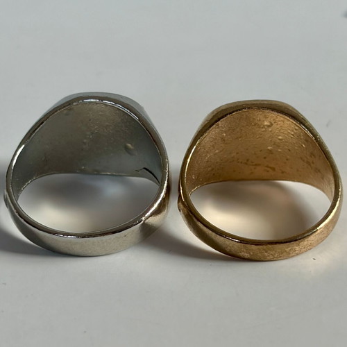 Twin Signet Rings new with factory defects, silver and gold tone