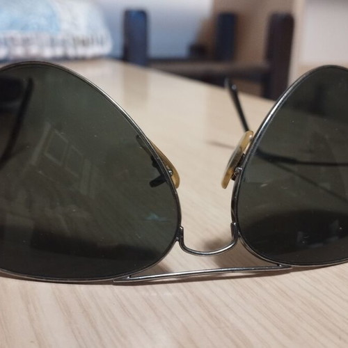Ray Ban Aviator polarized sunglasses used, green and silver