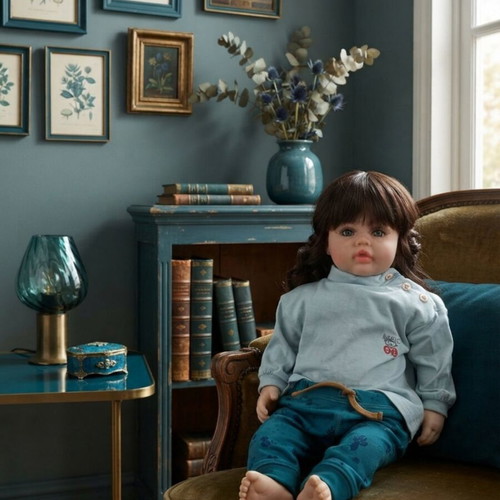 Premaman baby set with 2 organic cotton pants and blue cotton shirt, 6 months