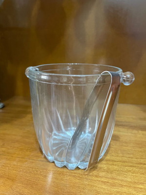Glass ice bucket with tongs like new