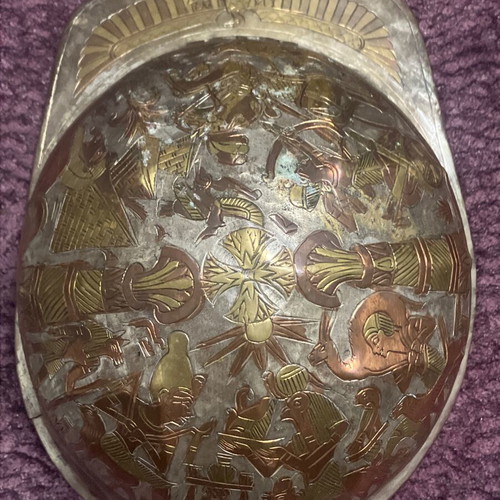 Vintage Egyptian bronze helmet engraved like new