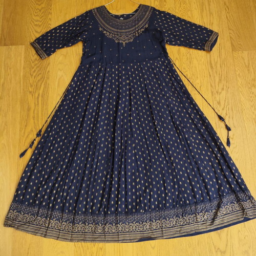 Cotton maxi kaftan dress used, navy blue with gold details