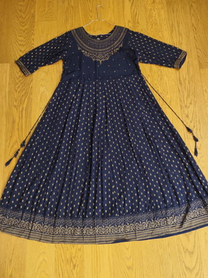 Cotton maxi kaftan dress used, navy blue with gold details