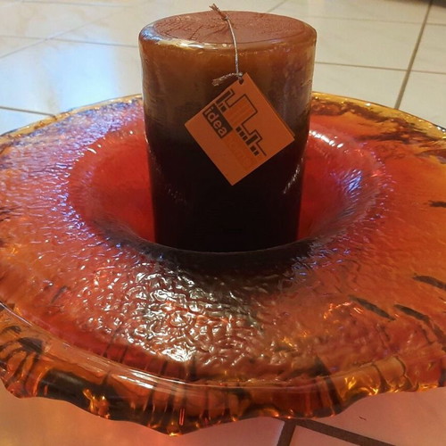 Glass table candlestick in wine color like new