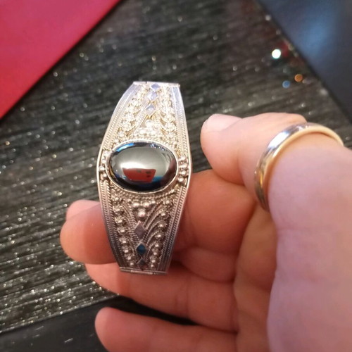 Silver 950 Byzantine Style Bracelet with Hematite Stone like new