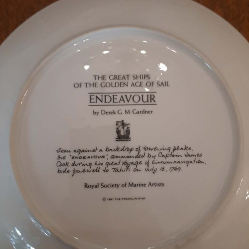 Set of 3 large collectible porcelain plates with 18th century sailing ship illustrations