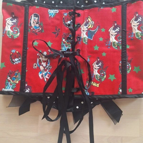 Hell Bunny Tattoo-Print Corset size M like new, red and black