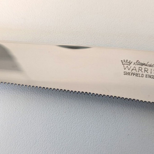 Warriss Sheffield England cake knife new, stainless steel, Christmas handle