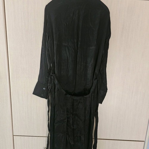 Zara Black Satin Dress With Buttons And Belt Medium Like New