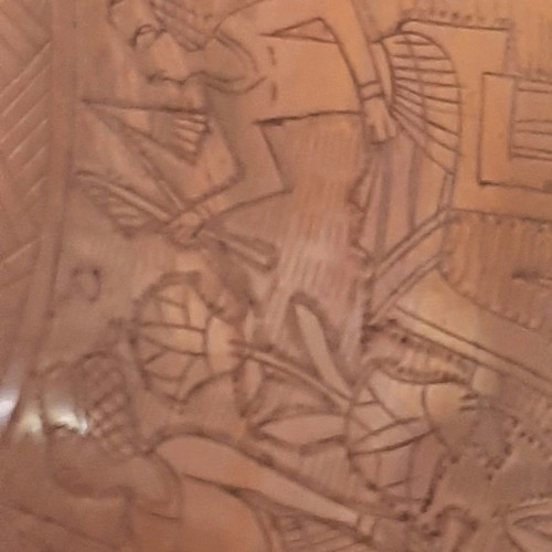 Bronze tray used with Egyptian designs and folding wooden stand