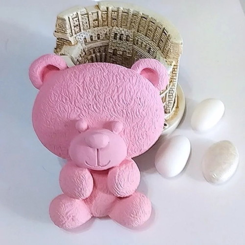 Handmade bomboniera with ceramic pink bear magnet new