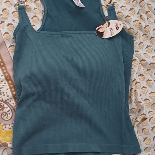 Summer top with metal detail, petrol color, size L