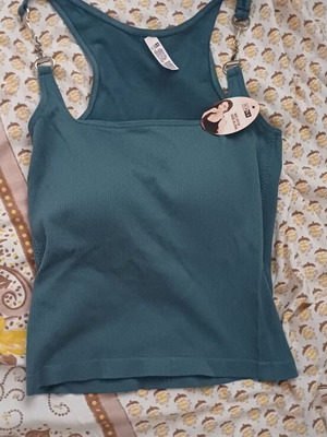 Summer top with metal detail, petrol color, size L