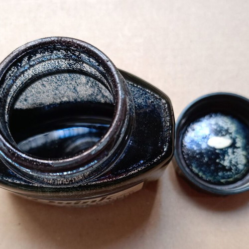 Glass ink bottle Parker Quink Solv-X used with case