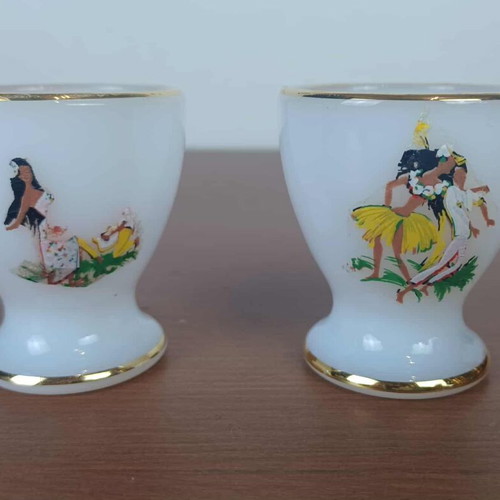 Vintage egg cups used, set of 2 with wear