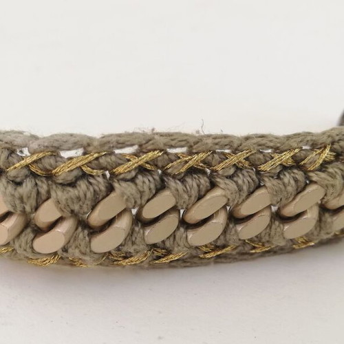 Handmade bracelet with olive green cotton crochet and gold color steel