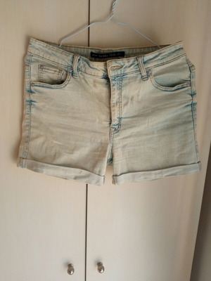 Bershka women's denim shorts used, light blue acid wash, size L
