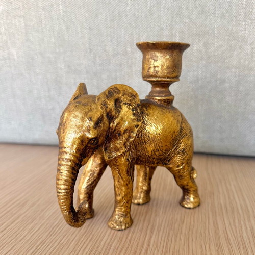 Elephant Candlestick with Gold Antique Patina 15cm Height