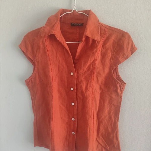 Patrick B Paris orange sleeveless top 100% linen, size S like new