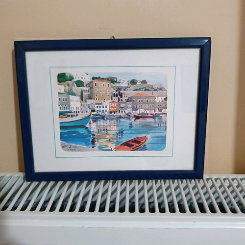 Framed artwork with Hydra theme used, blue nautical frame 19.5x25.5