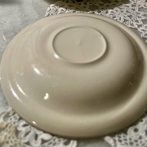 Set of 4 vintage English Ironstone transferware plates, red-white