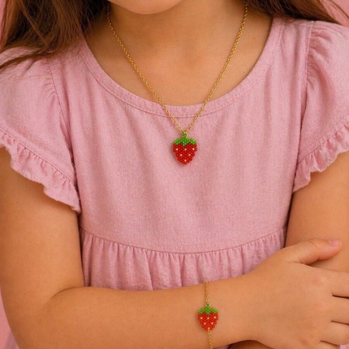 Children's jewelry set with strawberries steel new