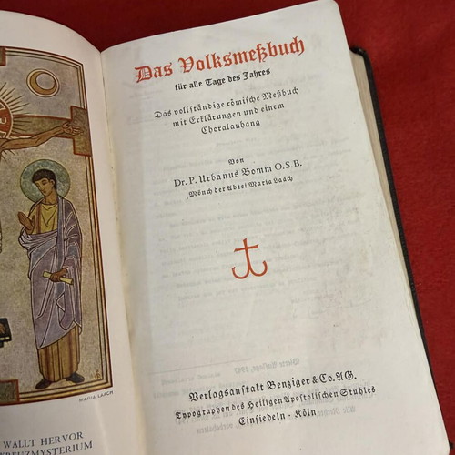 Catholic prayer book Das Volksmessbuch used, leather-bound
