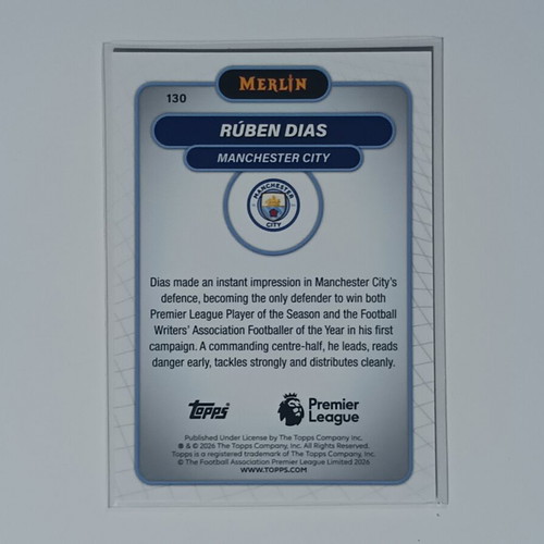 Topps Merlin Premier League 2026 Rúben Dias #130 Neon/Propeller Parallel Foil card like new