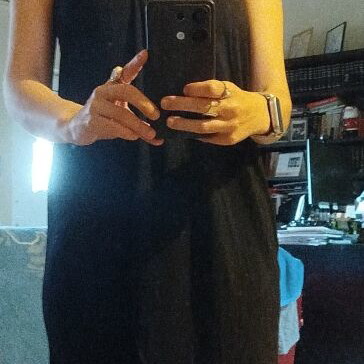 Midi black dress like new, one size small, asymmetric open back