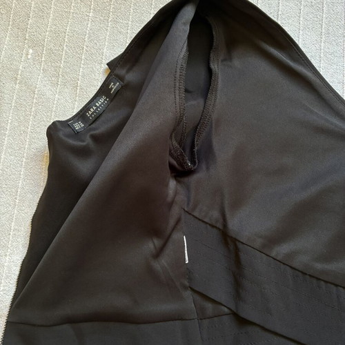 Zara black faux-wrap crop top with exposed back zip, size M