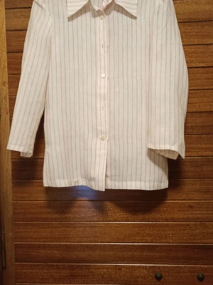 Linen set shirt and midi skirt like new, white with red stripe