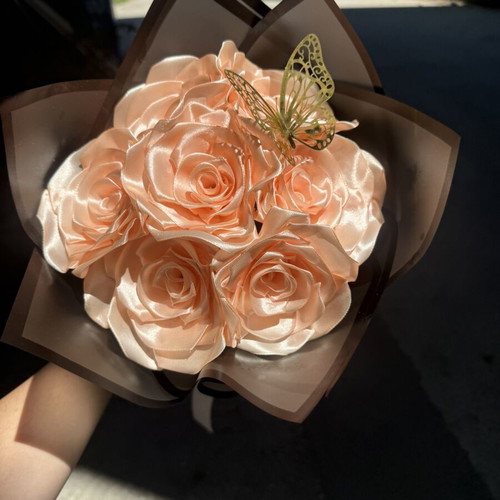Handmade scented bouquet with satin roses and waterproof wrapping