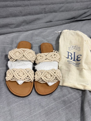 Leather boho macrame slides sandals – unworn