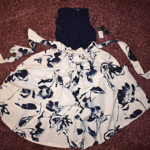 Ralph Lauren Jairo dress new, size 8, white and blue