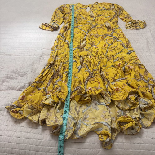 H&M X Johanna Ortiz Yellow Floral Parrot Ruffle Maxi Dress Size S Viscose