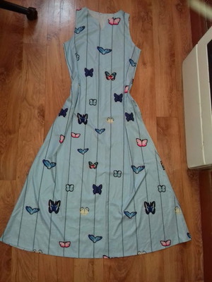 Long airy dress M new, summer style, butterfly print, blue turquoise
